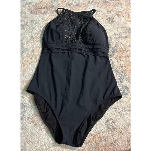 Profile by Gottex Swim suit one piece black slimming lace high neck Size 14 - Picture 1 of 10